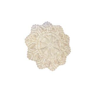 Vintage Hand-Crocheted Cotton Lace Doily Off-White Floral Design Accent Piece 22